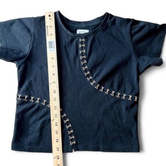 Rare With Jean Black Short Sleeve Hook-and-Eye Crop Top Small Y2K Streetwear - Picture 6 of 11